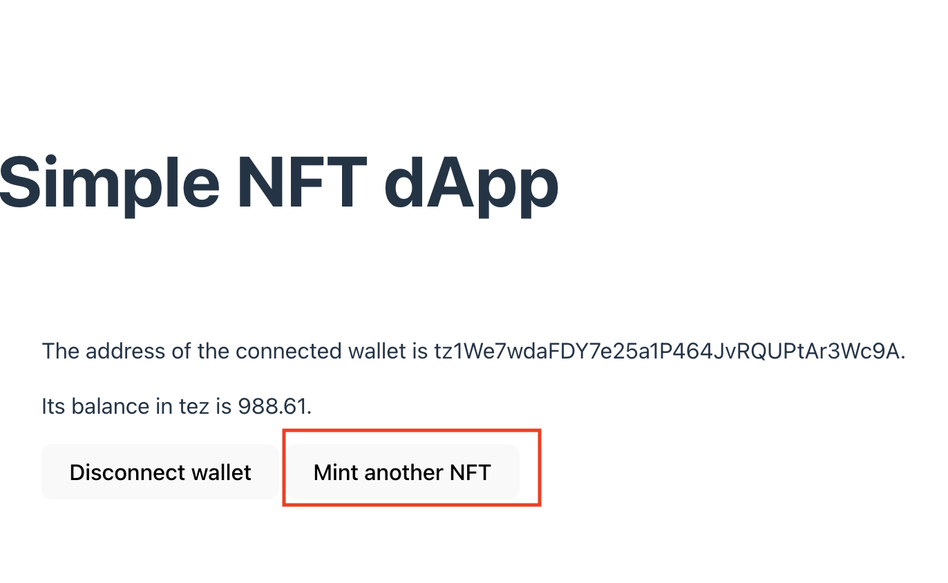 The mint-another-NFT interface section